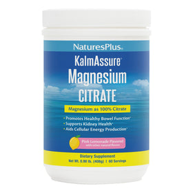 Nature's Plus KalmAssure Poudre de Magnésium 0,9 lb Saveur Citron Rose vue de face