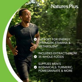 Nature's Plus Multivitamines Masculines Source of Life Garden étiquette indiquant les caractéristiques
