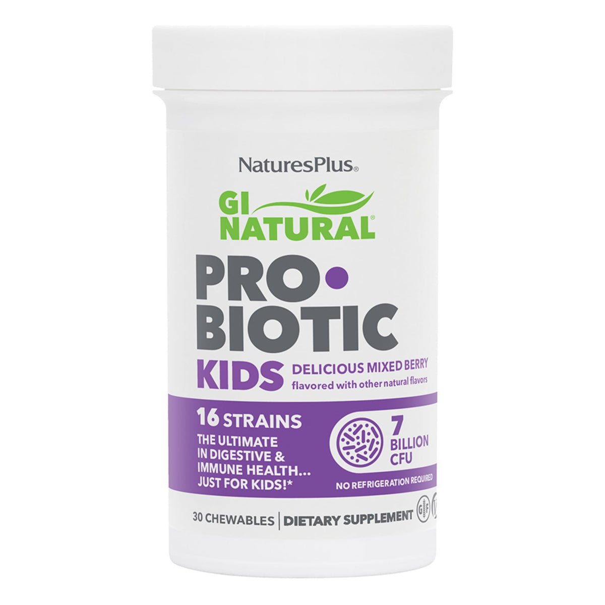 Nature's Plus Probiotiques Naturels pour Enfants 30 Comprimés à Mâcher vue de face