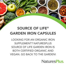 Nature's Plus Source of Life Garden Fer 30 capsules, côté de l'emballage