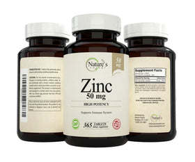 Nature's Potent Zinc 50 mg 365 tablettes sur fond blanc