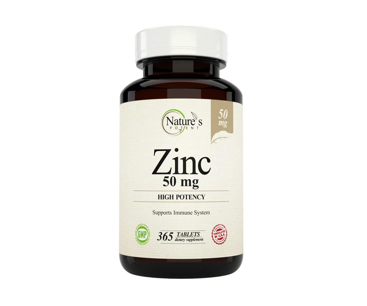 Nature's Potent Zinc 50 mg 365 tablettes vue de face