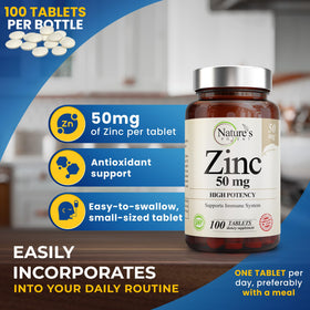 Nature's Potent Zinc 50mg 100 tablettes emballage