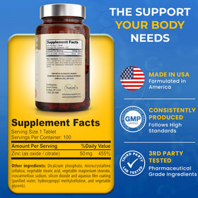 Nature's Potent Zinc 50mg 100 tablettes sur fond blanc