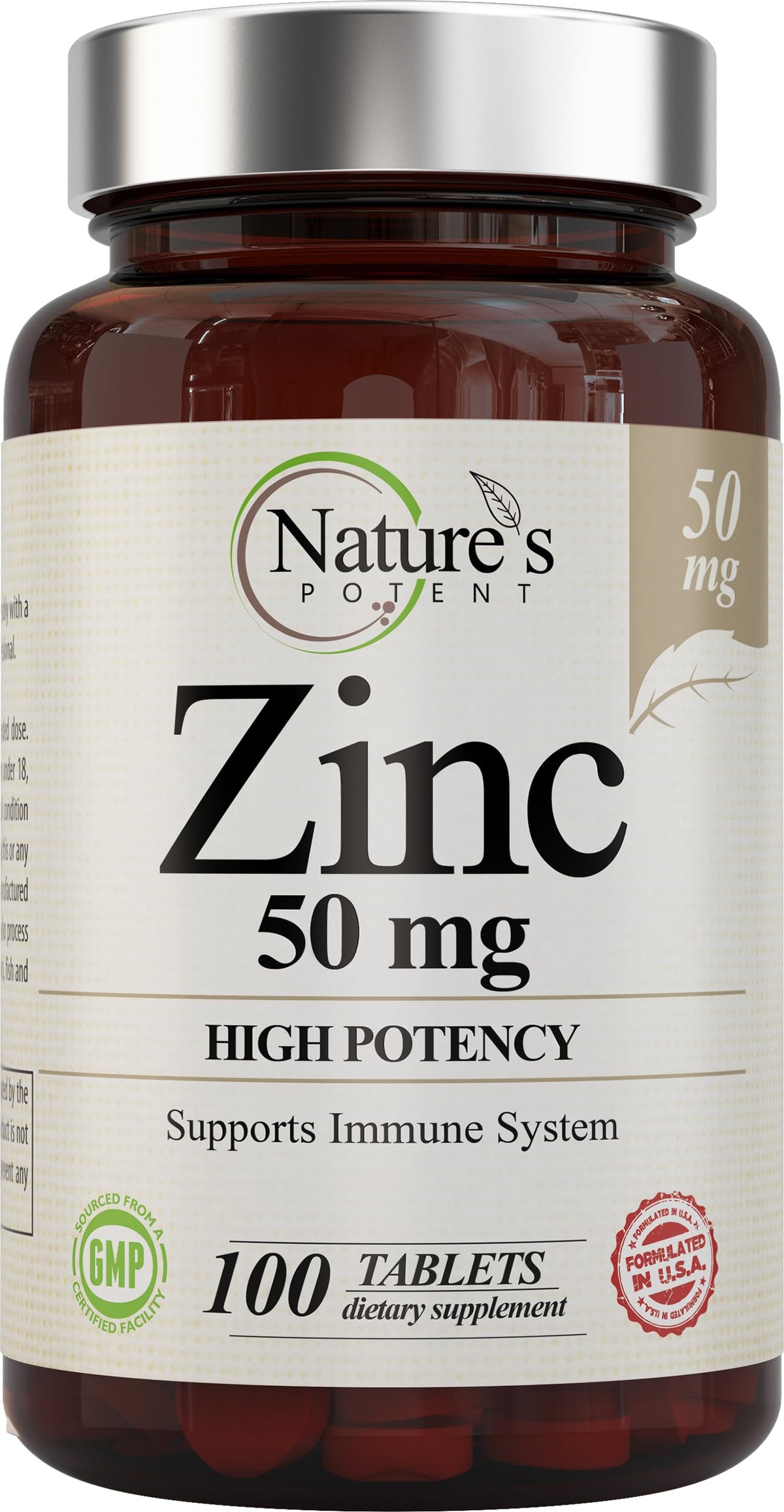 Nature's Potent Zinc 50mg 100 tablettes vue de face