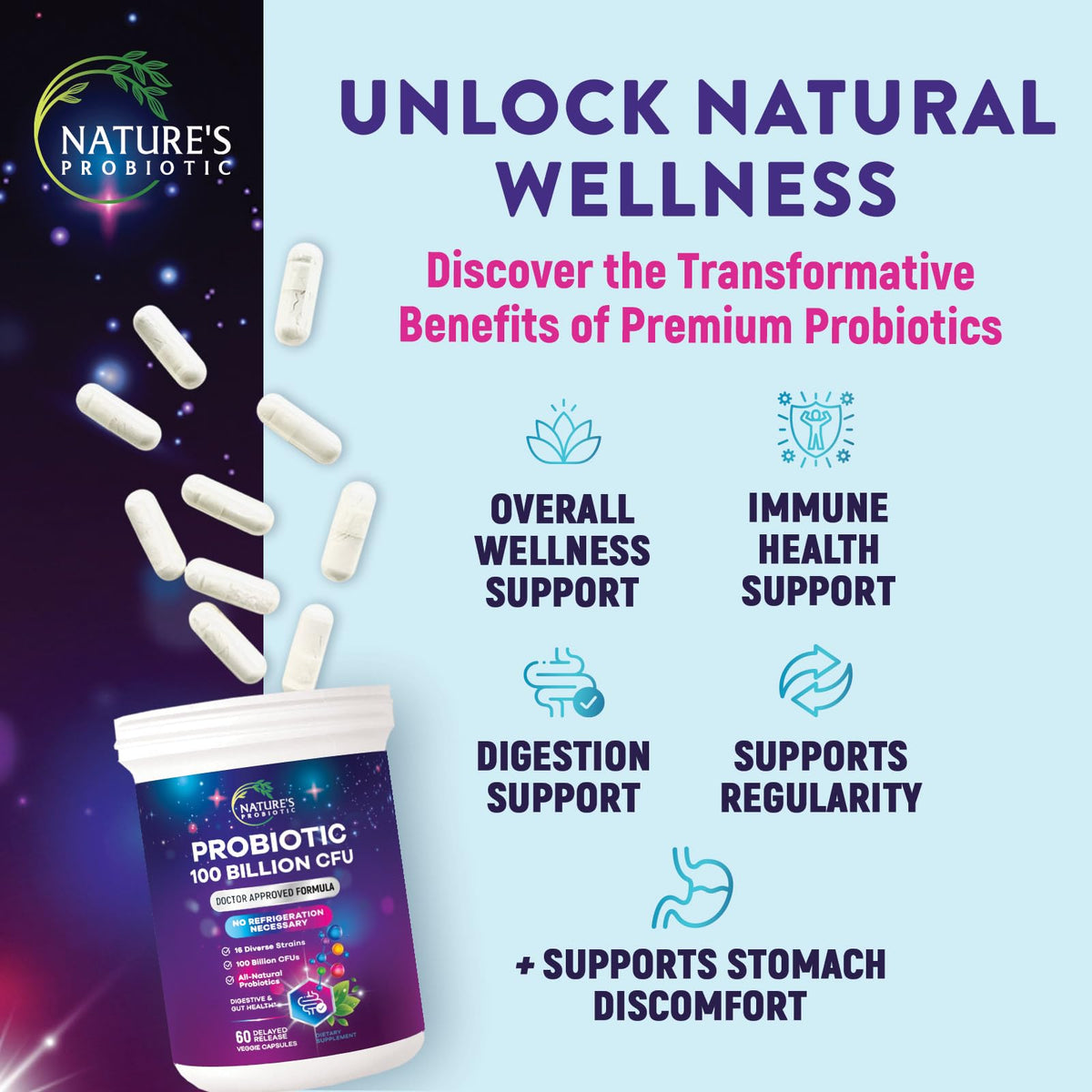 Nature's Probiotic 100 milliards CFU 60 capsules ouvertes