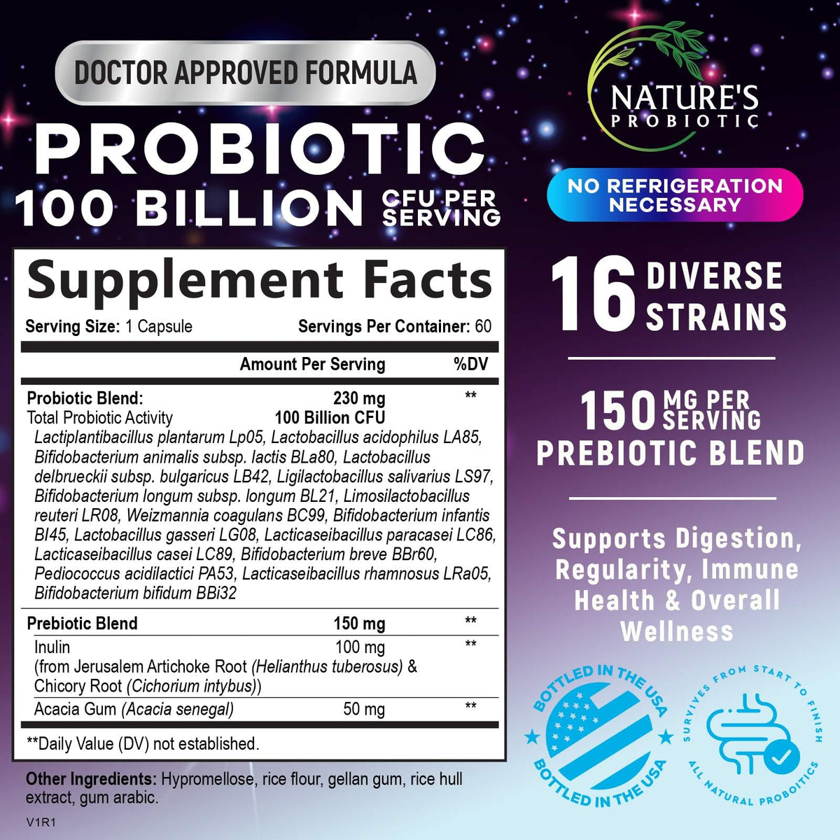 Nature's Probiotic 100 milliards CFU 60 capsules vue arrière