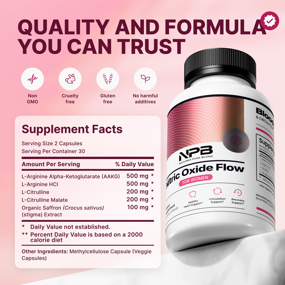 Nature's Pure Blend L-Arginine L-Citrulline 1500 mg capsules with a glass of water