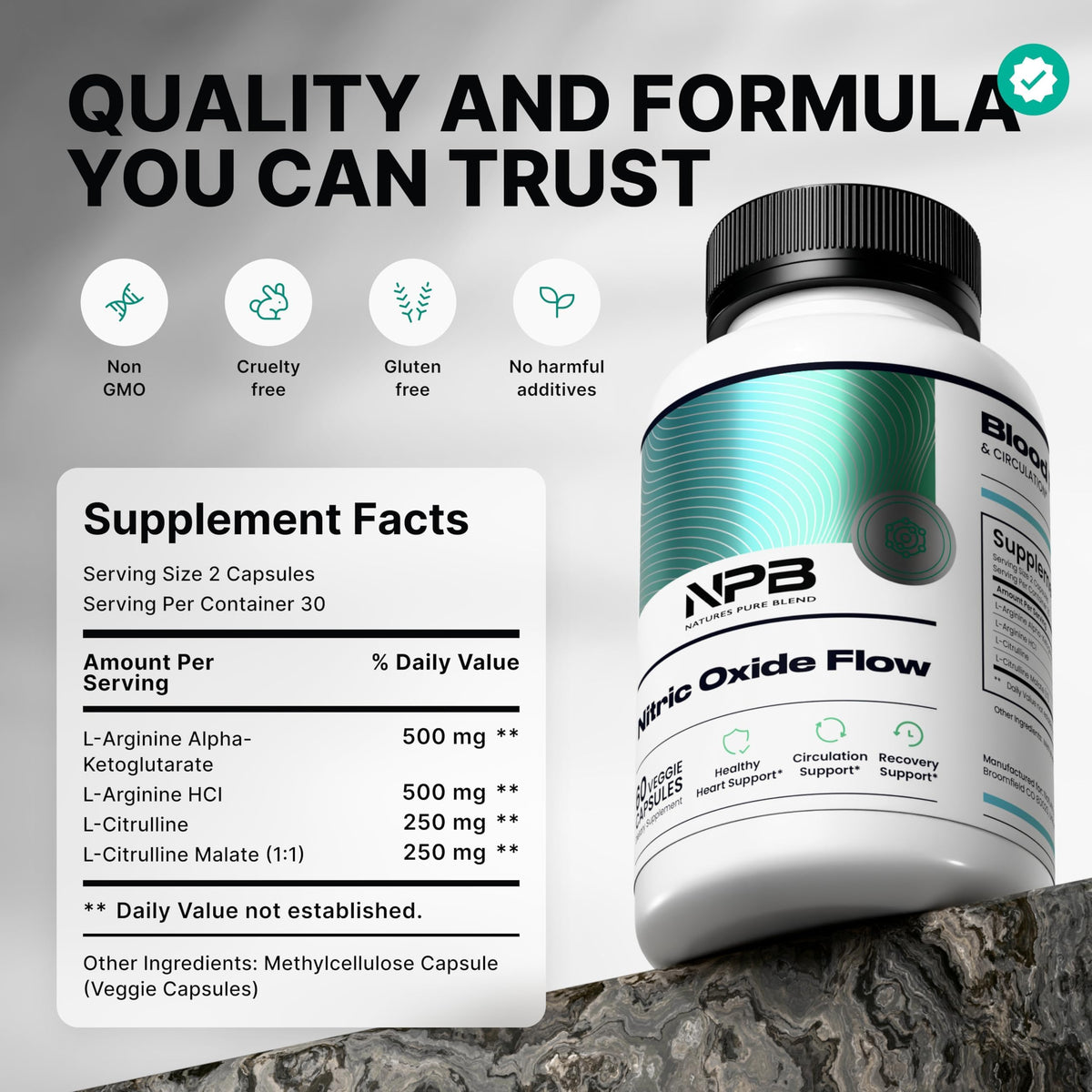 Nature's Pure Blend L-Arginine L-Citrulline 1500MG bottle side view