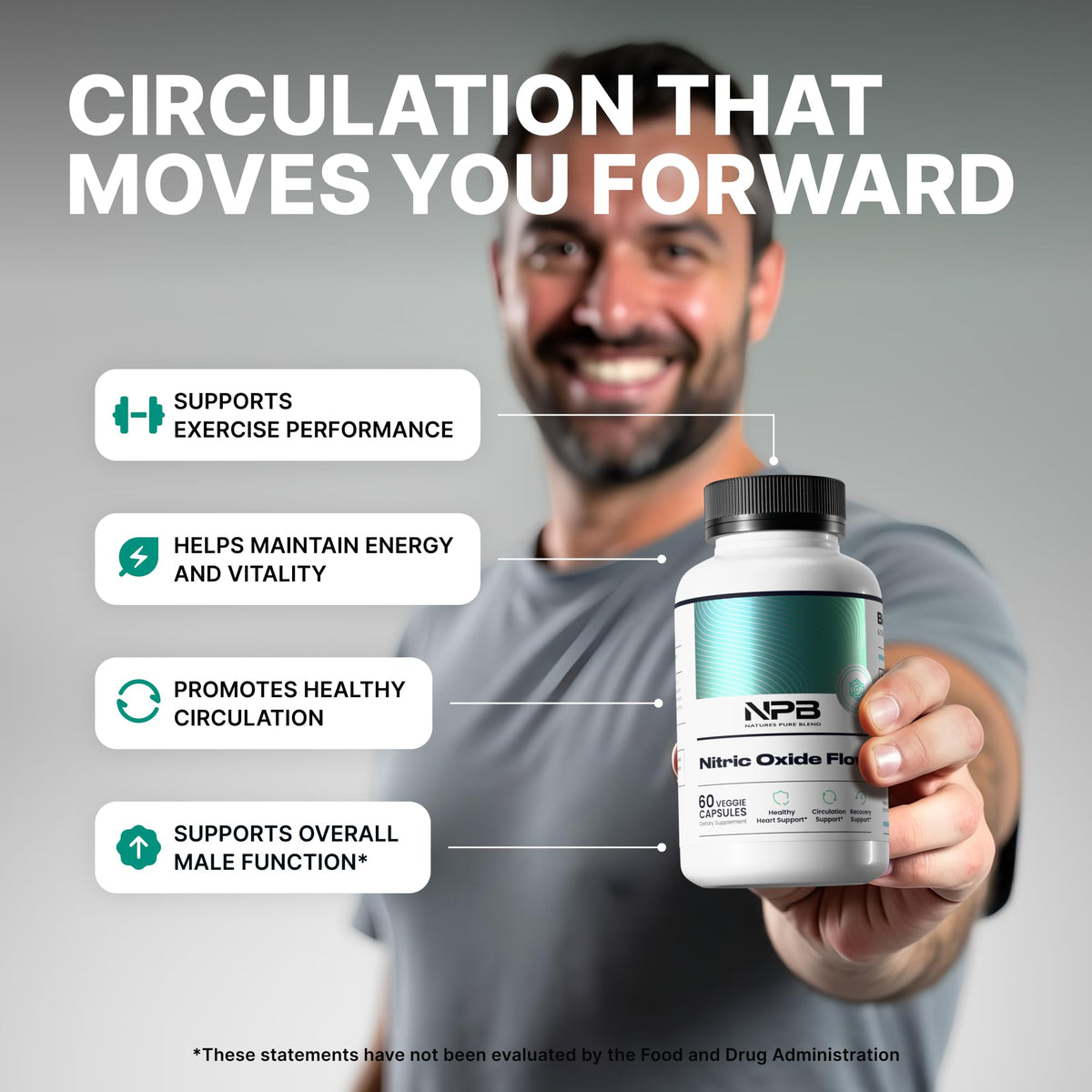 Nature's Pure Blend L-Arginine L-Citrulline 1500MG capsules on a wooden table
