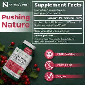 Nature's Push Baies d'Aubépine 675mg sur fond blanc