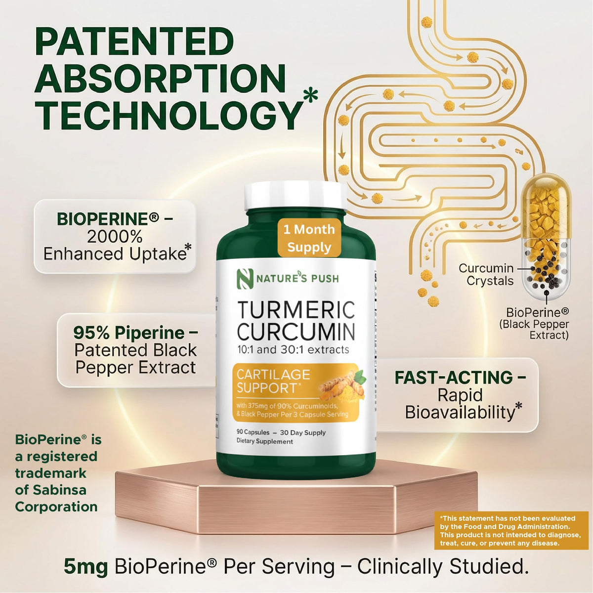 Nature's Push Curcuma 375mg, capsules prêtes à être consommées