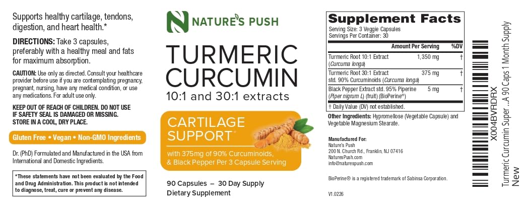 Nature's Push Curcuma 375mg, capsules sur une surface blanche