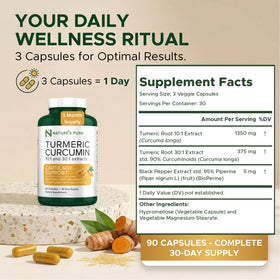 Nature's Push Curcuma 375mg, flacon avec étiquette claire