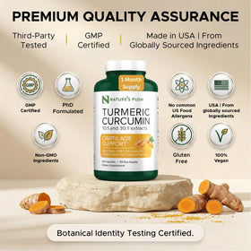 Nature's Push Curcuma 375mg, flacon ouvert avec capsules
