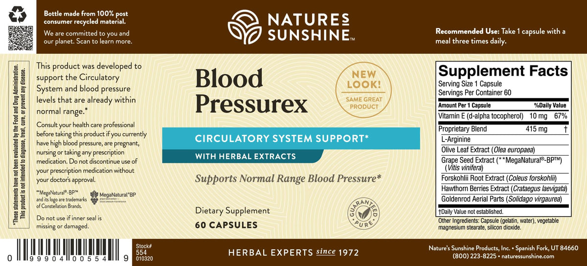 Nature's Sunshine Blood Pressurex 60 capsules vue de côté