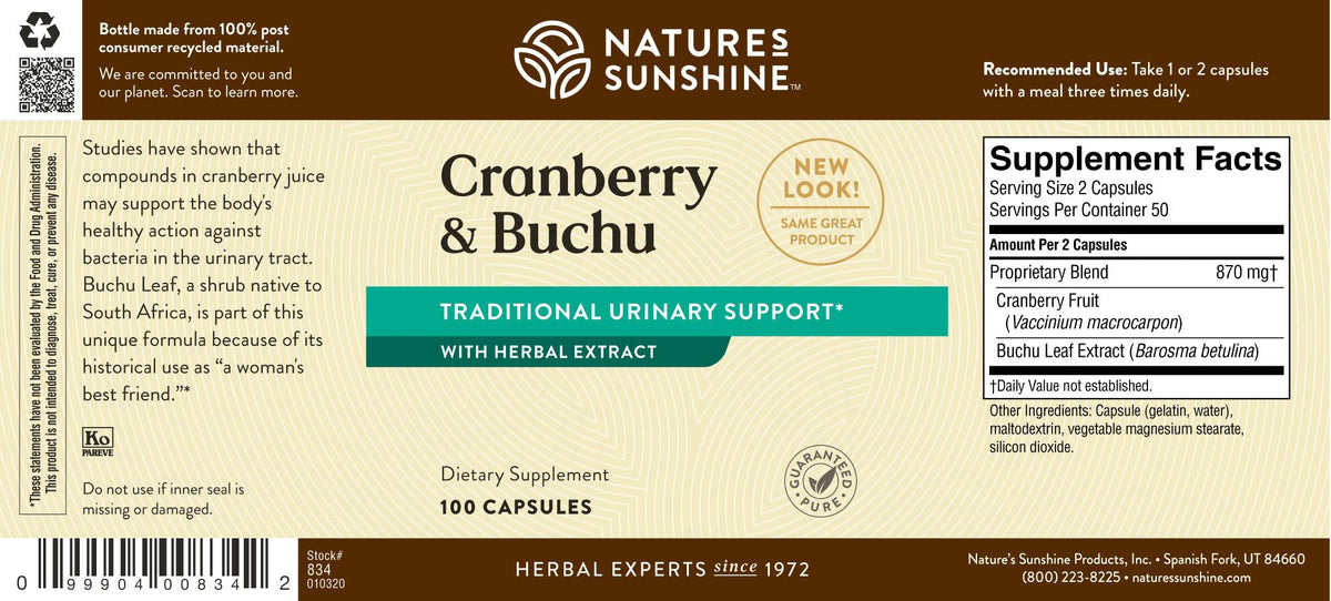 Nature's Sunshine Concentré de Canneberge 100 capsules avec étiquette visible