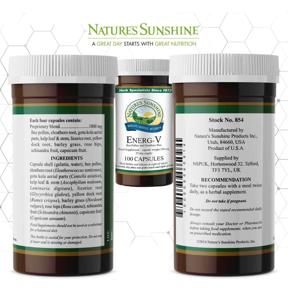 Nature's Sunshine Energ-V 100 capsules avec étiquette visible