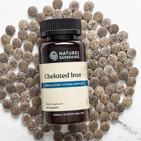 Nature's Sunshine Fer Chélaté 25mg 180 comprimés - étiquette avec dosage