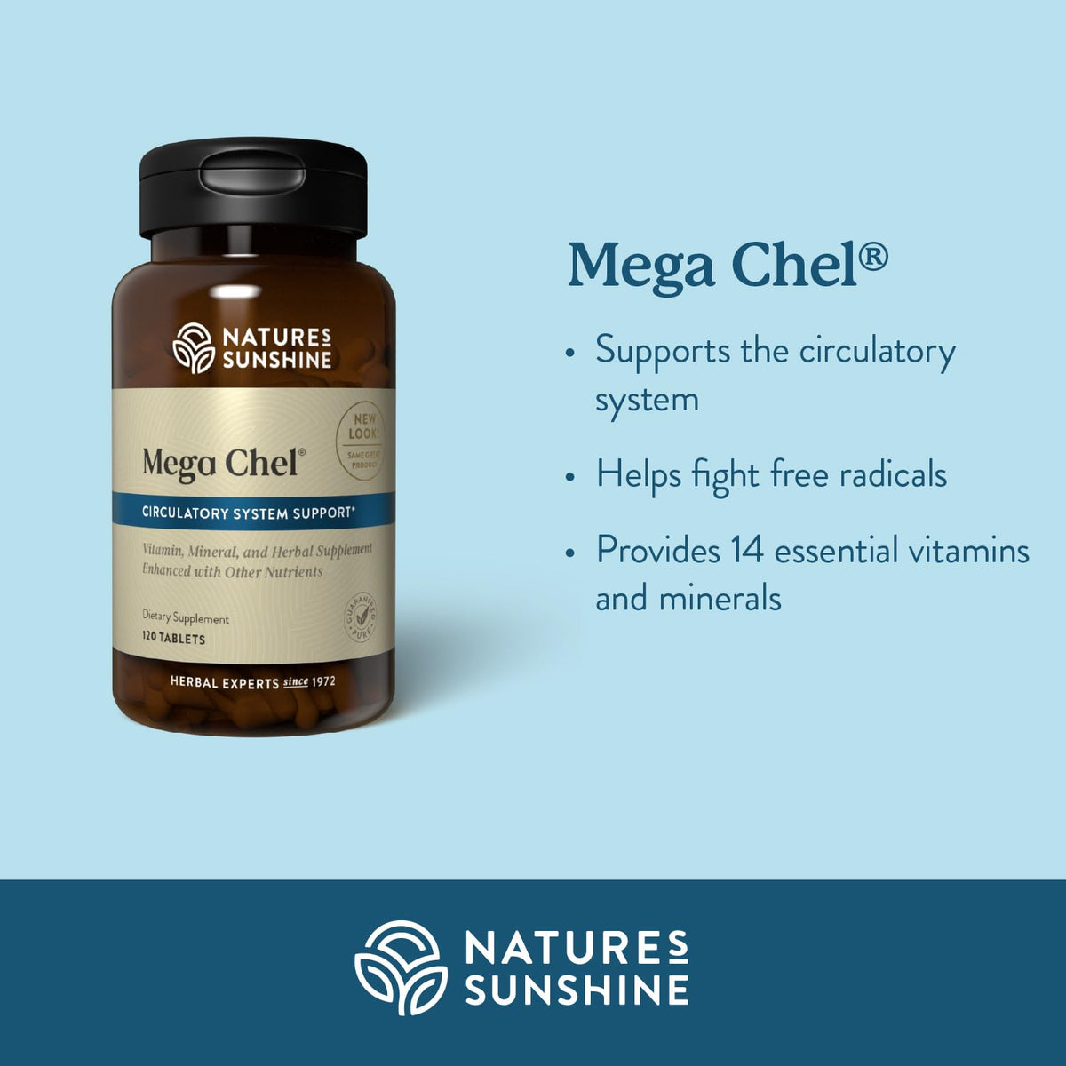 Nature's Sunshine Mega-Chel comprimés en gros plan