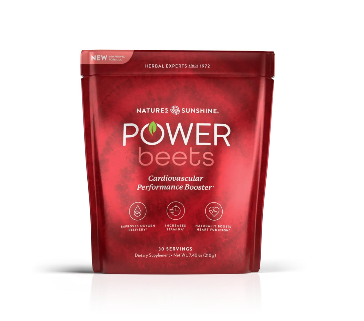Nature's Sunshine Power Beets 240g devant une surface blanche