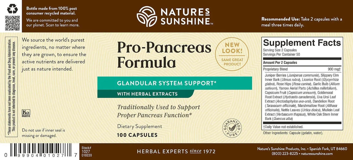 Nature's Sunshine Pro-Pancreas étiquette du produit