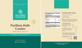 Nature's Sunshine Psyllium Hulls 331g avec ingrédients naturels en arrière-plan