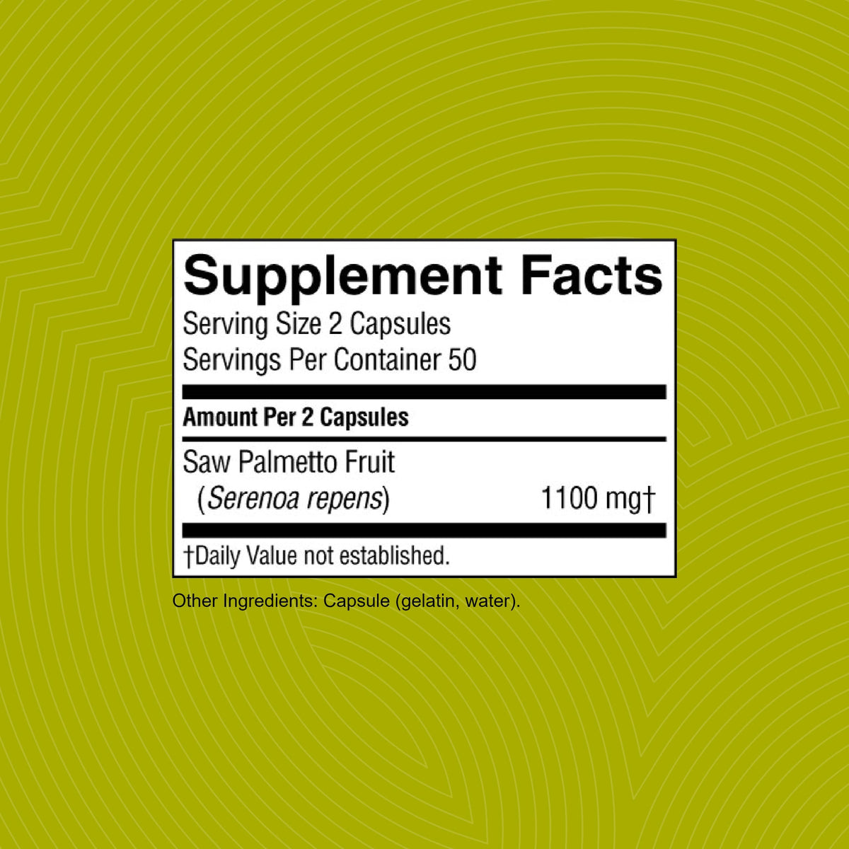 Nature's Sunshine Saw Palmetto capsules, présentation des capsules