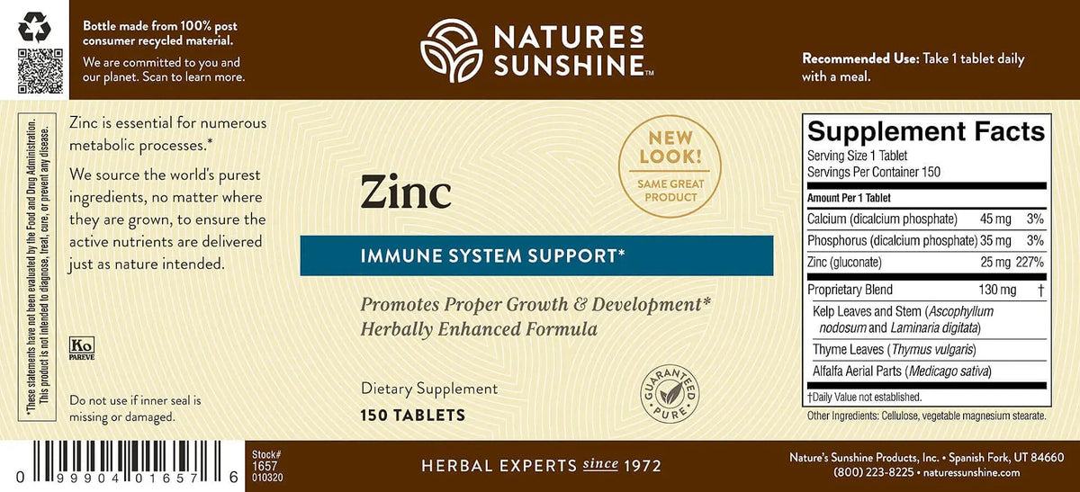 Nature's Sunshine Zinc 25mg comprimés avec un verre d'eau