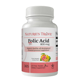 Nature's Trove Acide Folique 800 mcg comprimés à mâcher cerise vue de face