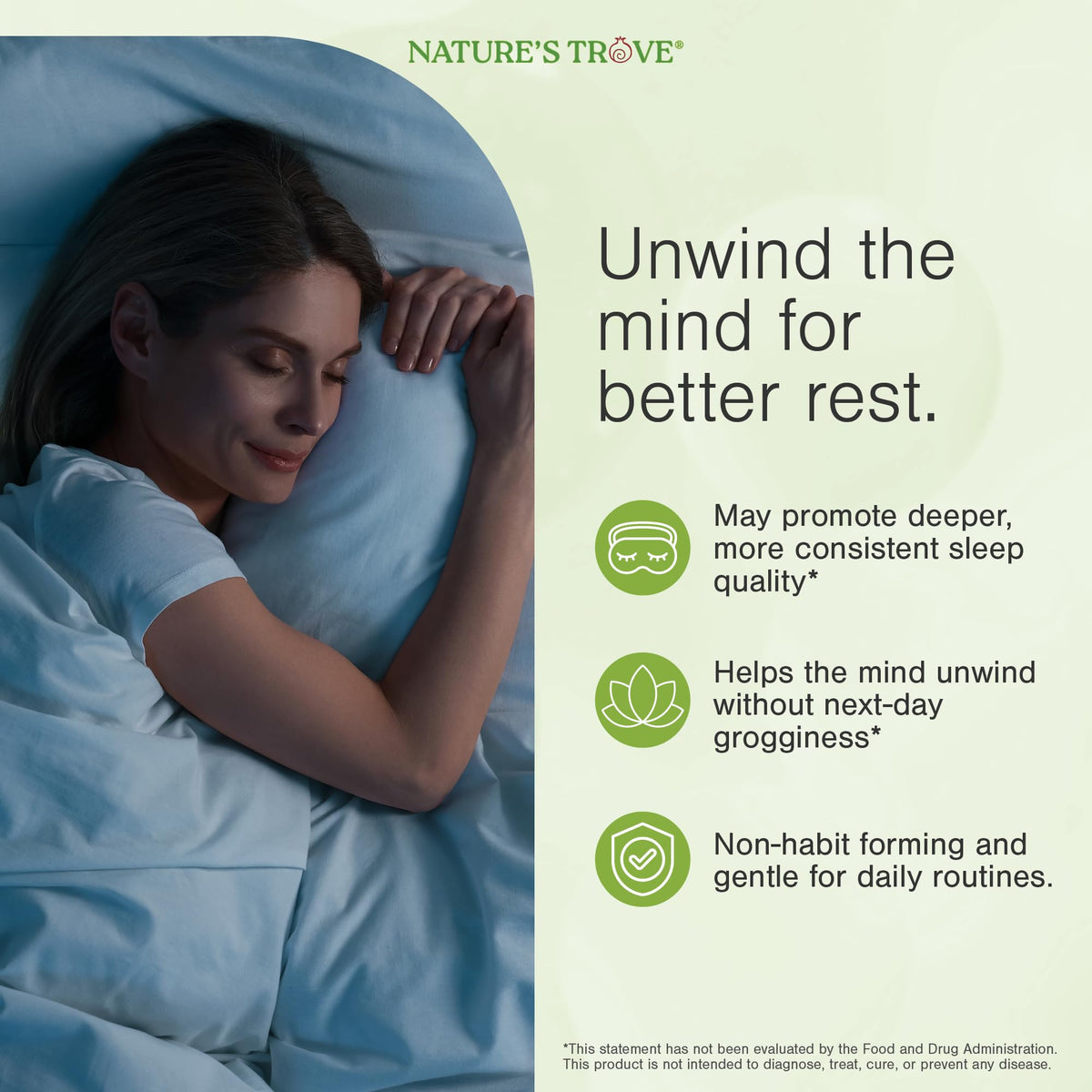 Nature's Trove L-Theanine 200mg 365 capsules sur une table en bois