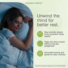 Nature's Trove L-Theanine 200mg 365 capsules sur une table en bois