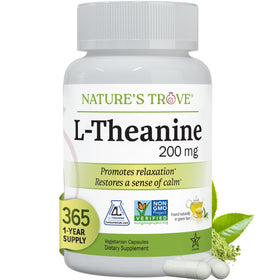 Nature's Trove L-Theanine 200mg 365 capsules végétariennes vue de face