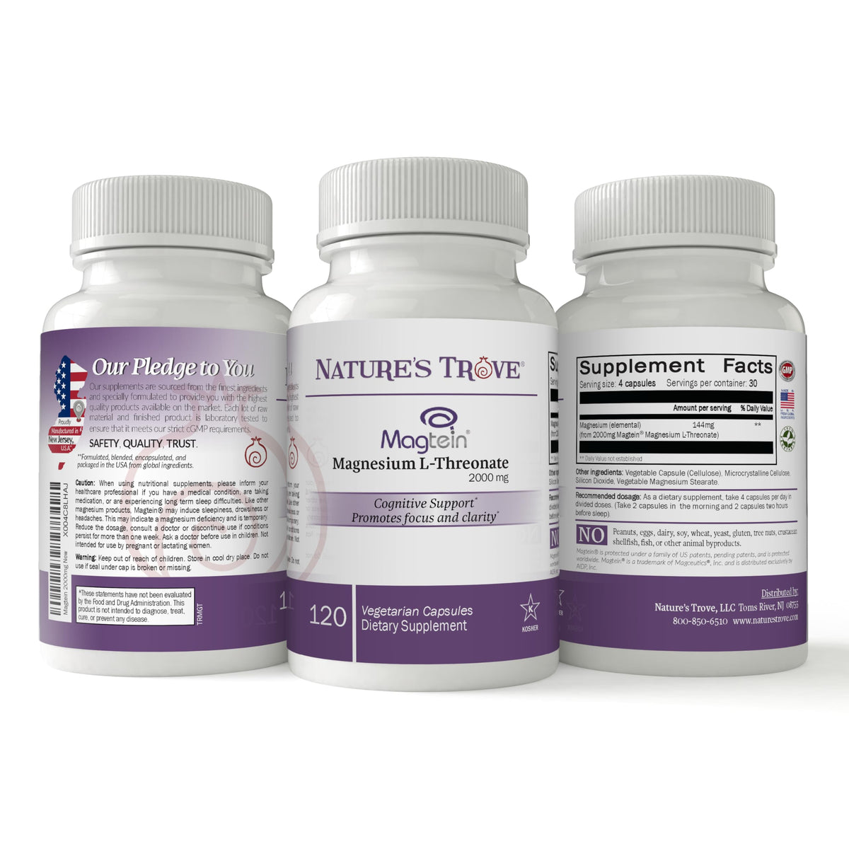Nature's Trove Magnésium L-Thréonate 2000 mg - Détails de l'étiquette du produit