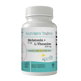 Nature's Trove Melatonin 3mg + L-Theanine 200mg 120 capsules front view