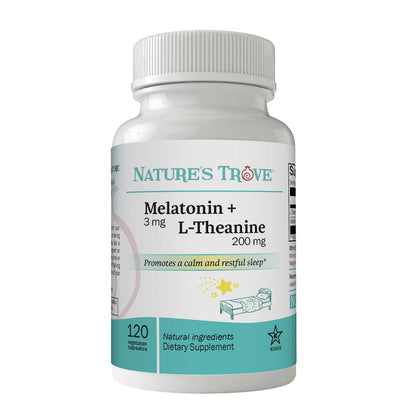 Nature's Trove Melatonin 3mg + L-Theanine 200mg 120 capsules front view