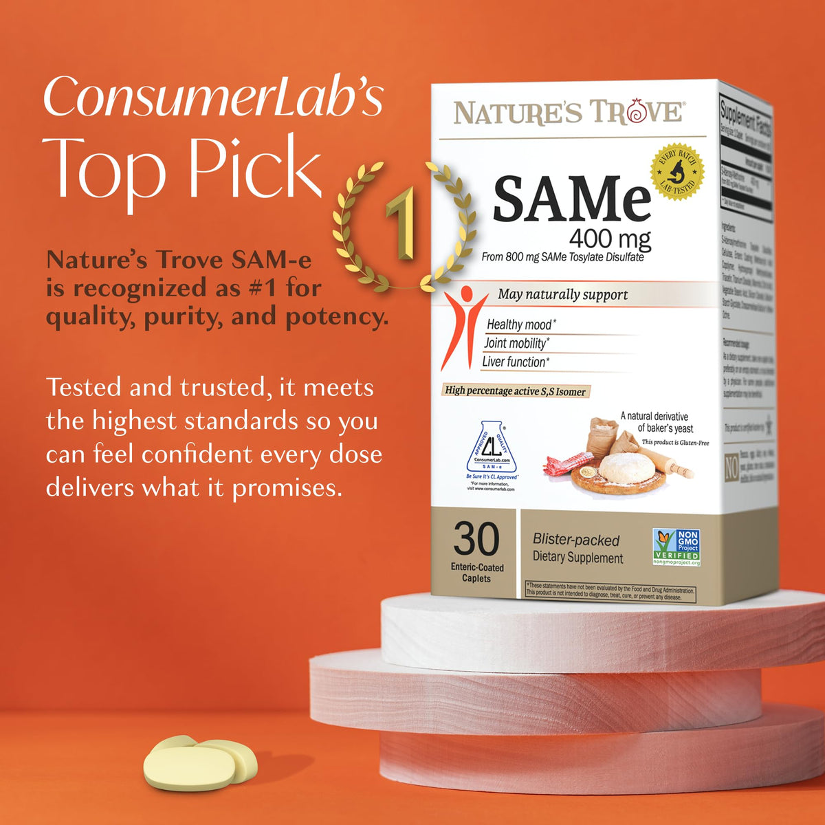 Nature's Trove SAM-e 400mg comprimés enrobés, vue de côté