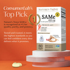 Nature's Trove SAM-e 400mg comprimés entériques sur fond blanc
