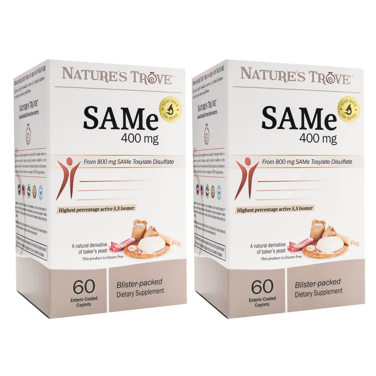 Nature's Trove SAM-e 400mg emballage avant avec 120 comprimés
