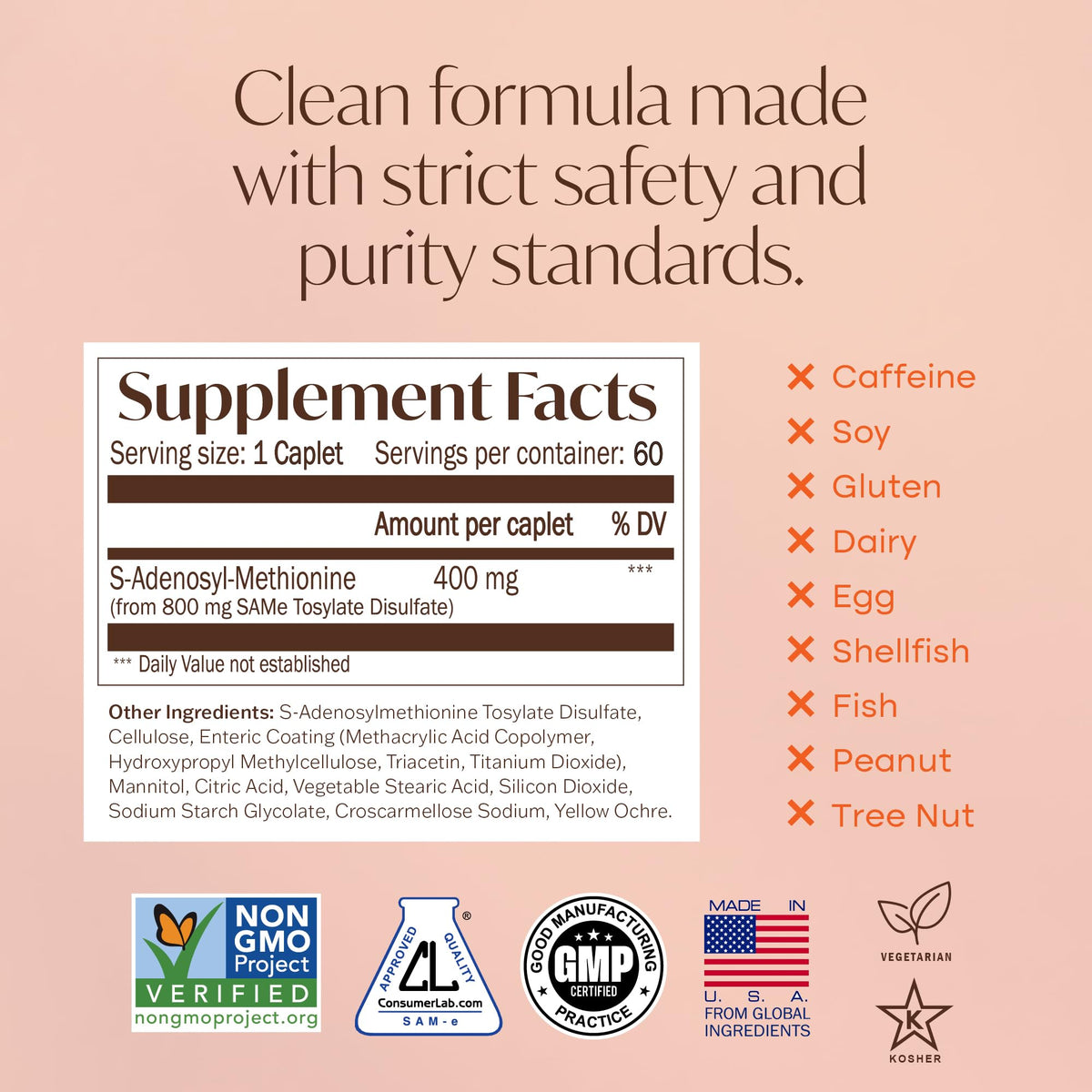 Nature's Trove SAM-e 400mg montrant le format des comprimés