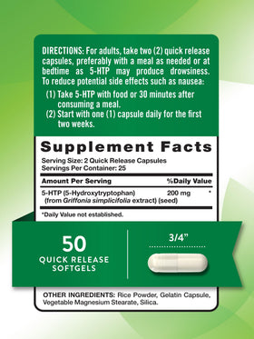 Nature's Truth 5-HTP 200mg capsules side view