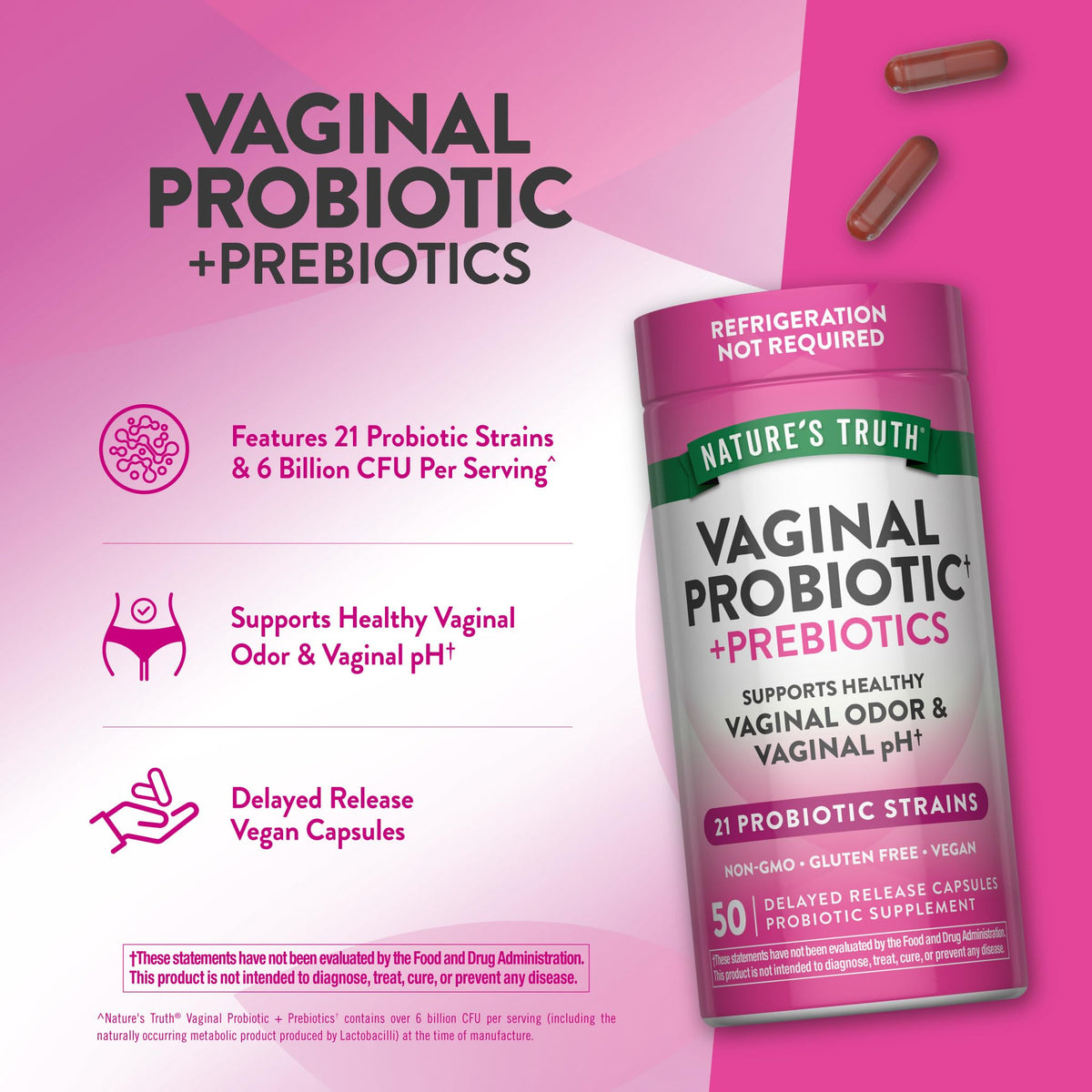 Nature's Truth 50 capsules de probiotiques pour femmes sur une table