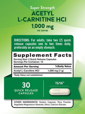 Nature's Truth Acétyl L-Carnitine 1000mg capsules avec étiquette