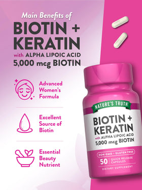 Nature's Truth Beauty Complex 5000 mcg Biotin capsules in a lifestyle setting