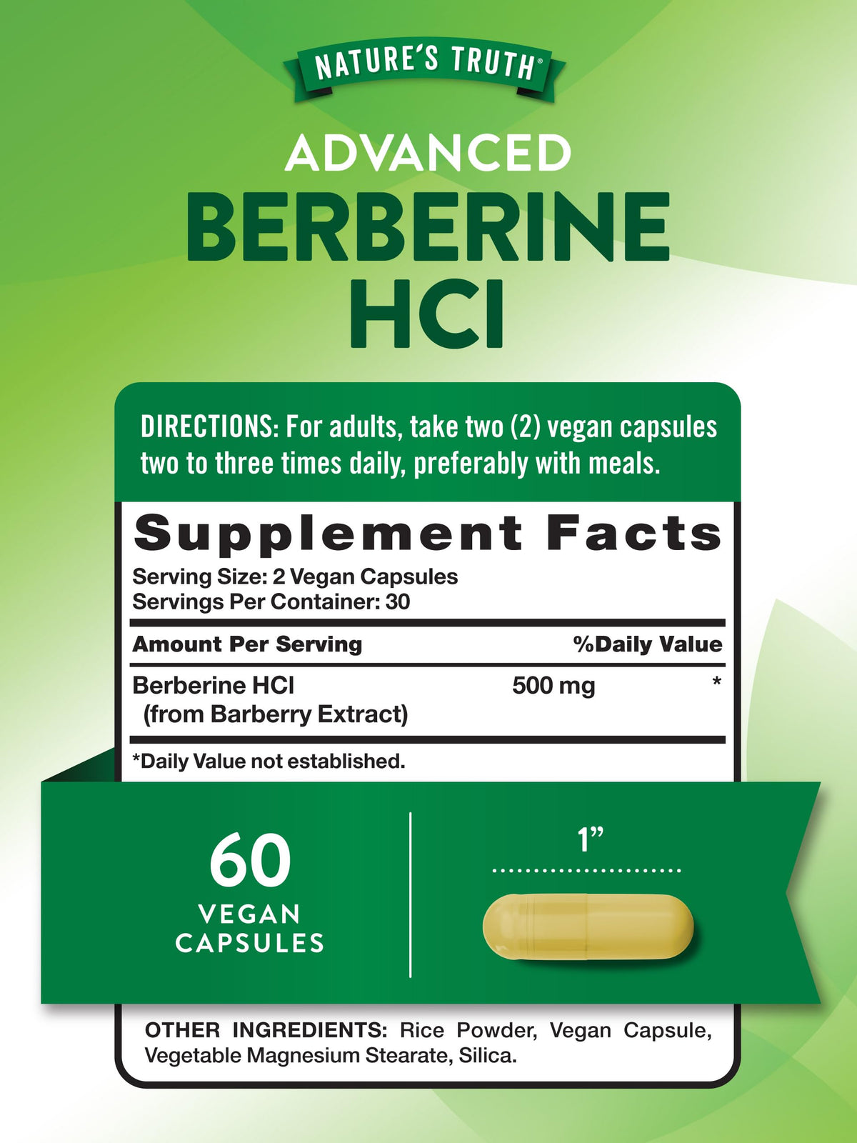 Nature's Truth Berberine HCl 500 mg 60 capsules side view