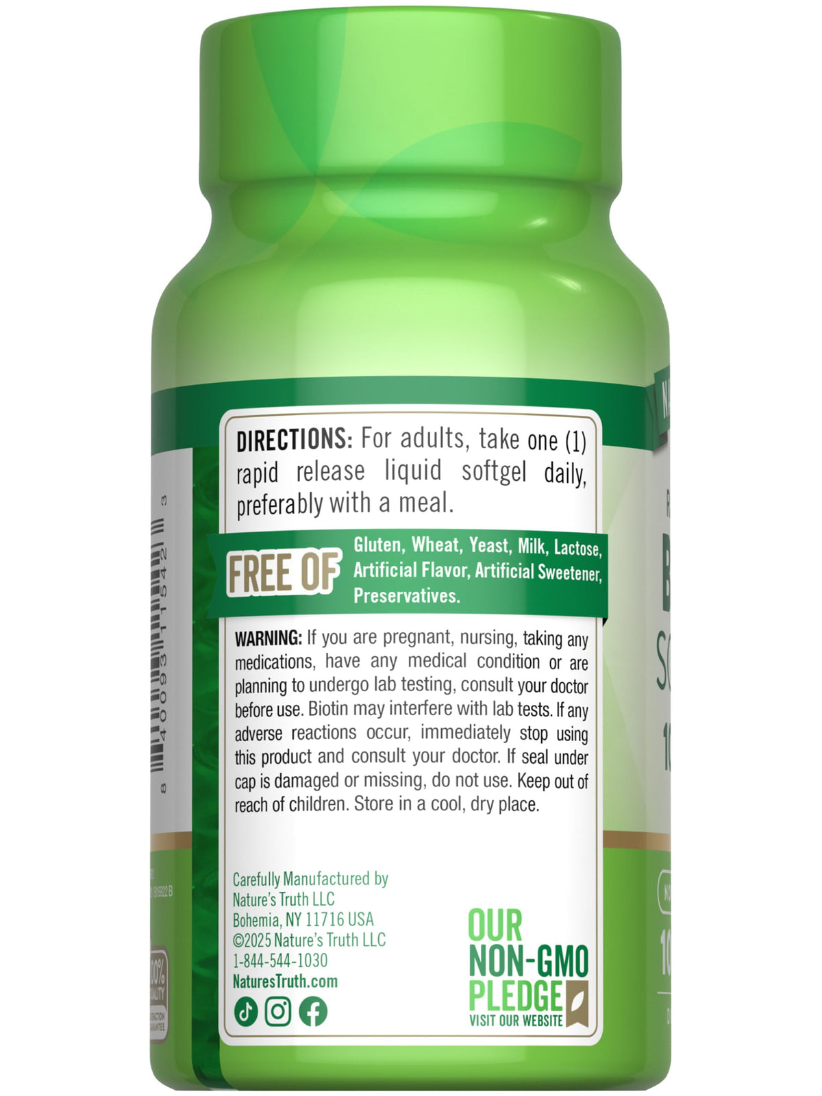 Nature's Truth Biotine 10 000 mcg avec un verre d'eau