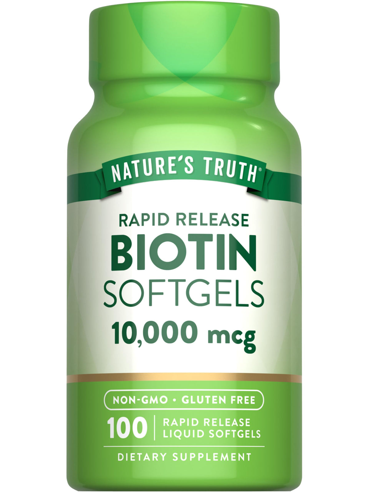 Nature's Truth Biotine 10 000 mcg gélules liquides 100 unités vue de face