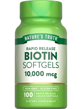 Nature's Truth Biotine 10 000 mcg gélules liquides 100 unités vue de face