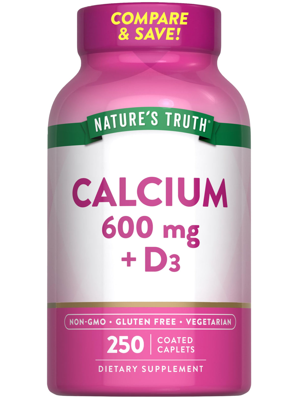 Nature's Truth Calcium 600mg avec Vitamine D3 250 comprimés vue de face