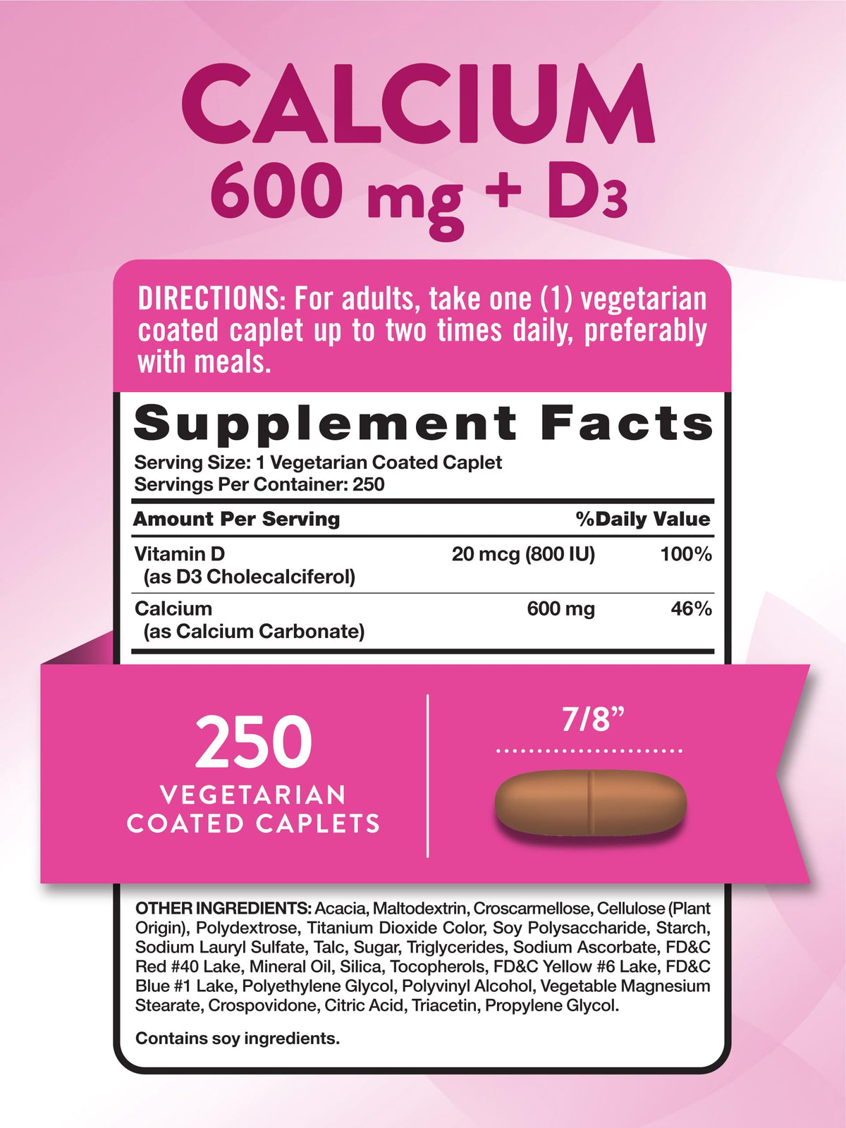 Nature's Truth Calcium 600mg avec Vitamine D3 emballage et informations